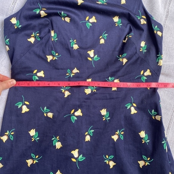 Draper James navy floral sleeveless dress with ruffled hem. - Picture 8 of 12